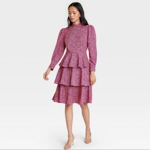 Who What Wear Leopard Print Puff Long Sleeve Dress